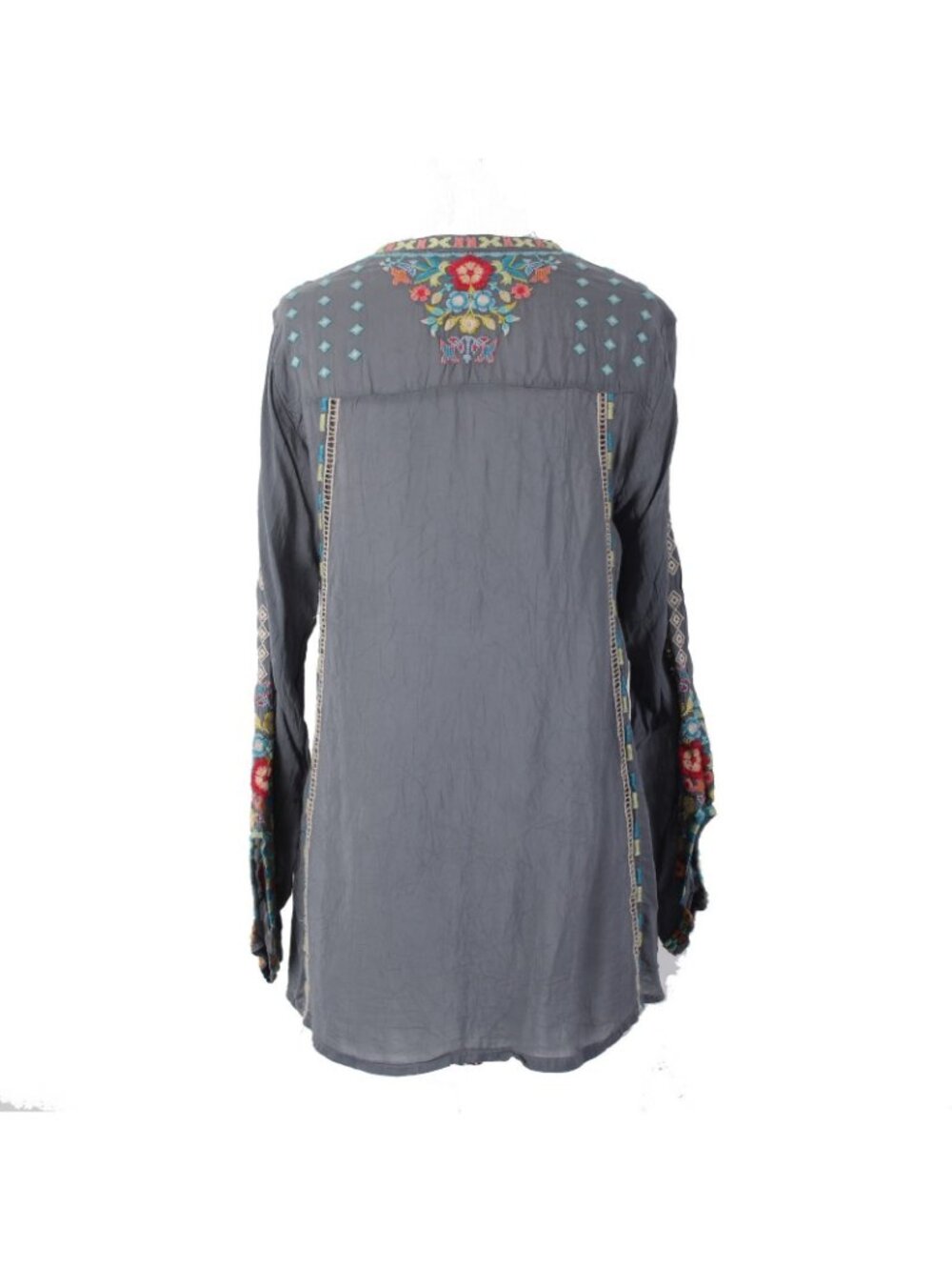 Johnny Was Top Sz S Gray Red Multi Colored Embroidered 100% Poly Top - Picture 5 of 12